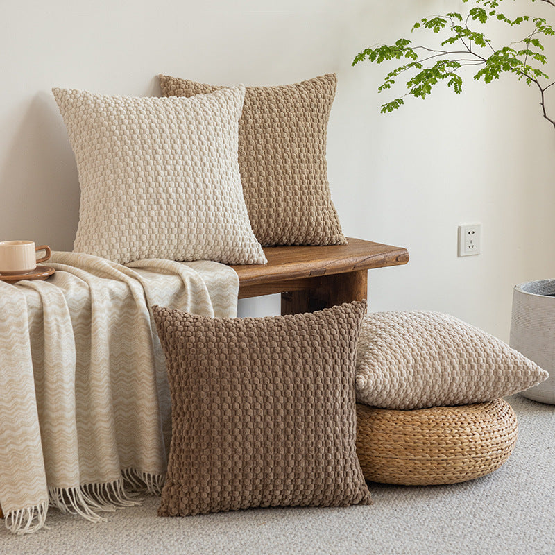 WAZZIO Textured Corduroy Throw Pillow – Soft Bubble Grid Cushion with Hidden Zipper & Down-Alternative Insert