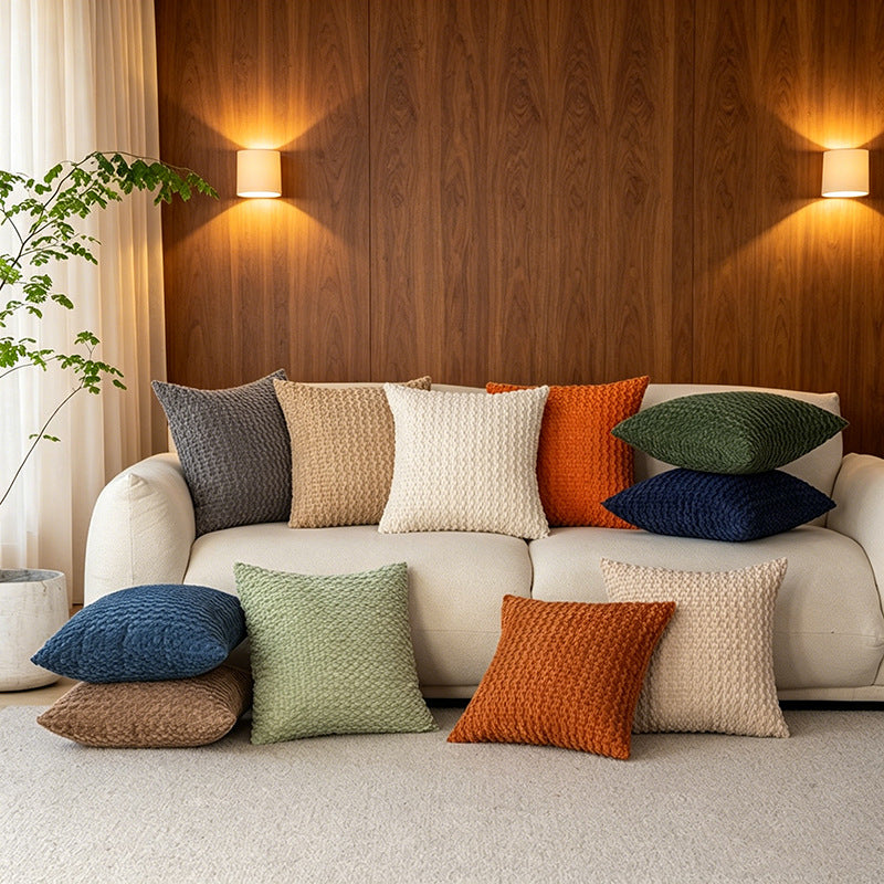 WAZZIO Textured Corduroy Throw Pillow – Soft Bubble Grid Cushion with Hidden Zipper & Down-Alternative Insert