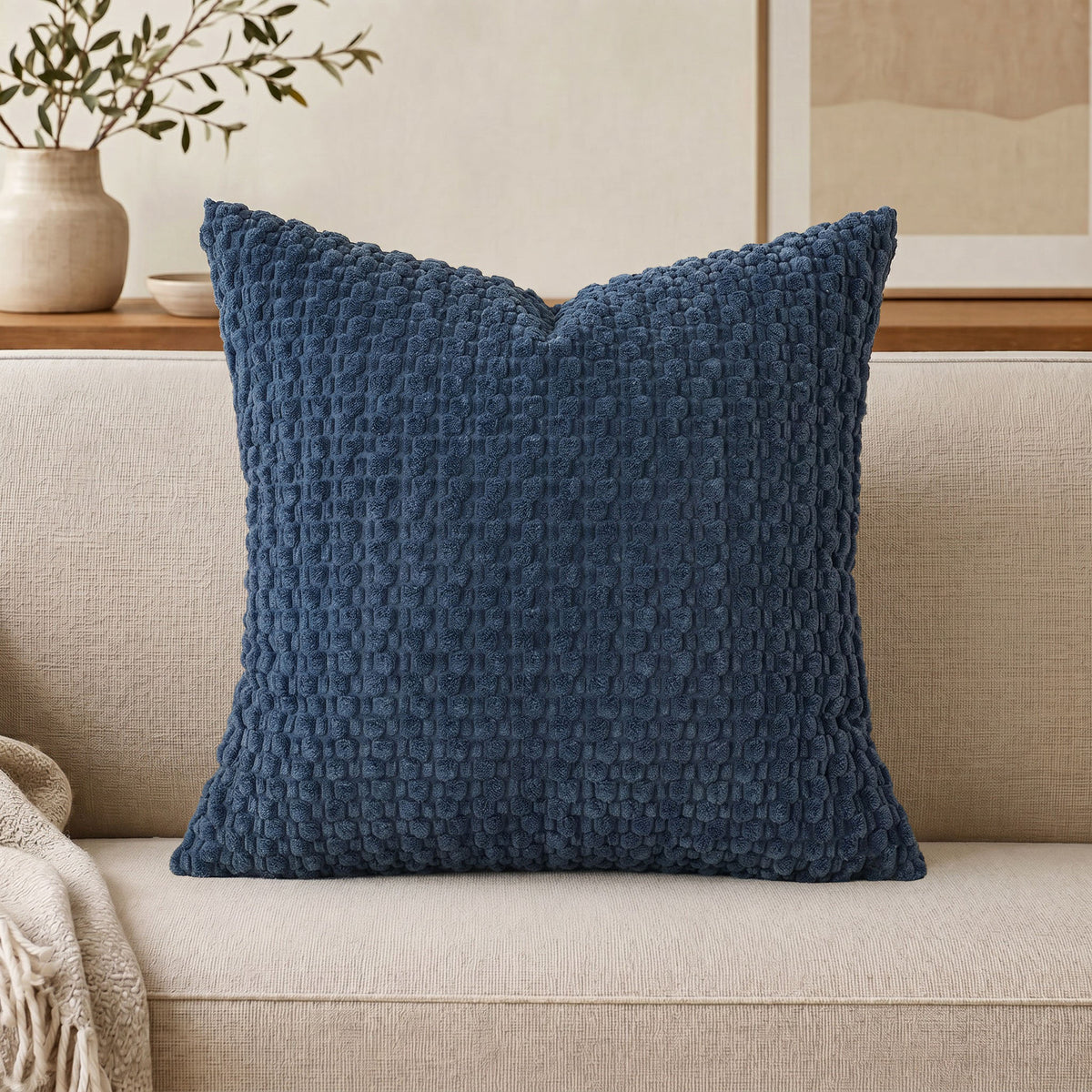 WAZZIO Textured Corduroy Throw Pillow – Soft Bubble Grid Cushion, Hidden Zipper & Plush Down-Alternative Comfortable Healthy Material for Adult & Baby