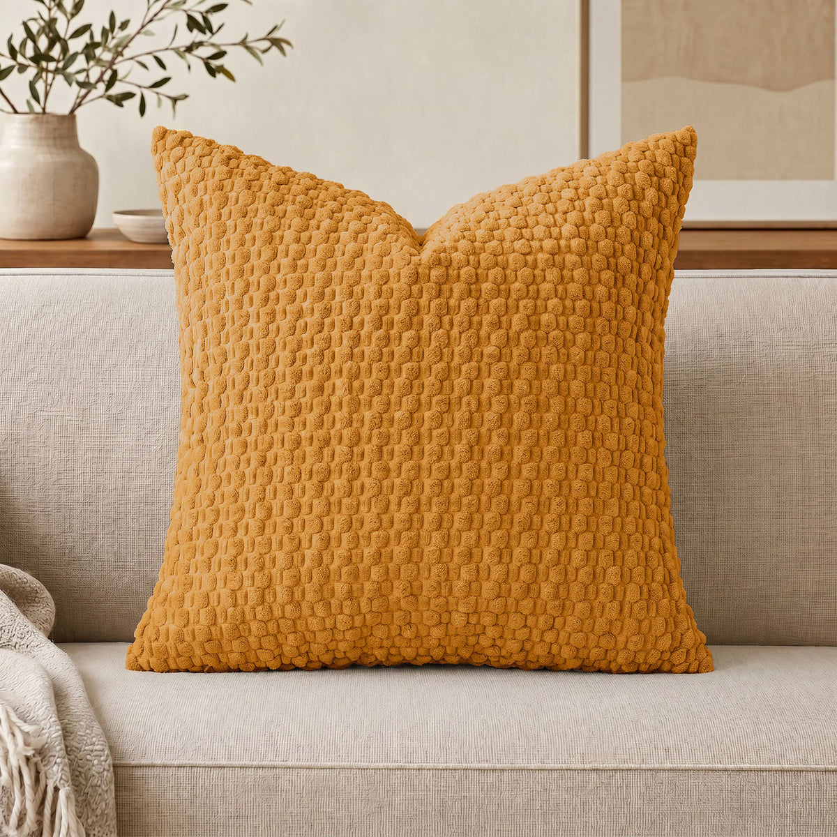 WAZZIO Textured Corduroy Throw Pillow – Soft Bubble Grid Cushion, Hidden Zipper & Plush Down-Alternative Comfortable Healthy Material for Adult & Baby