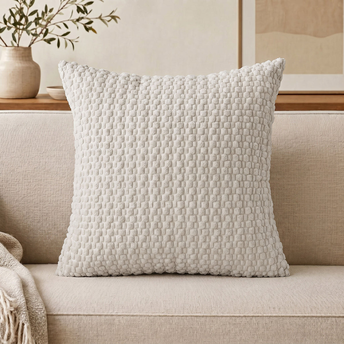 WAZZIO Textured Corduroy Throw Pillow – Soft Bubble Grid Cushion, Hidden Zipper & Plush Down-Alternative Comfortable Healthy Material for Adult & Baby