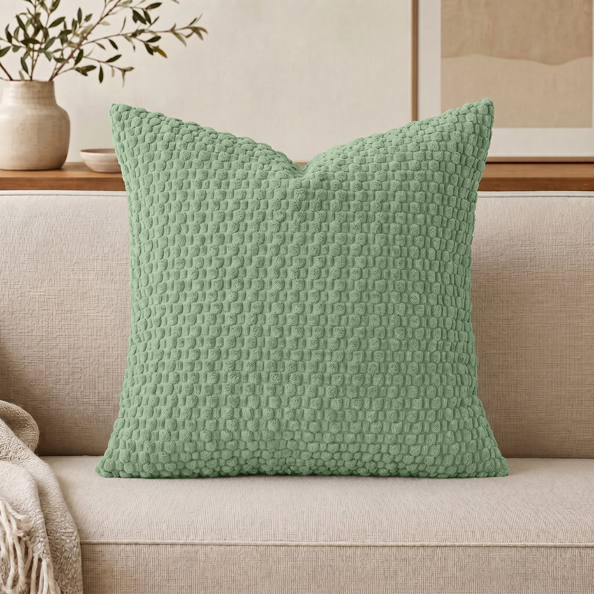 WAZZIO Textured Corduroy Throw Pillow – Soft Bubble Grid Cushion, Hidden Zipper & Plush Down-Alternative Comfortable Healthy Material for Adult & Baby