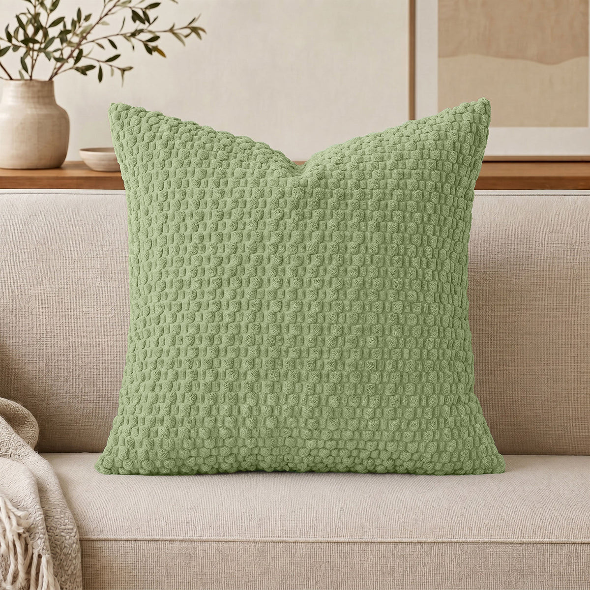 WAZZIO Textured Corduroy Throw Pillow – Soft Bubble Grid Cushion, Hidden Zipper & Plush Down-Alternative Comfortable Healthy Material for Adult & Baby