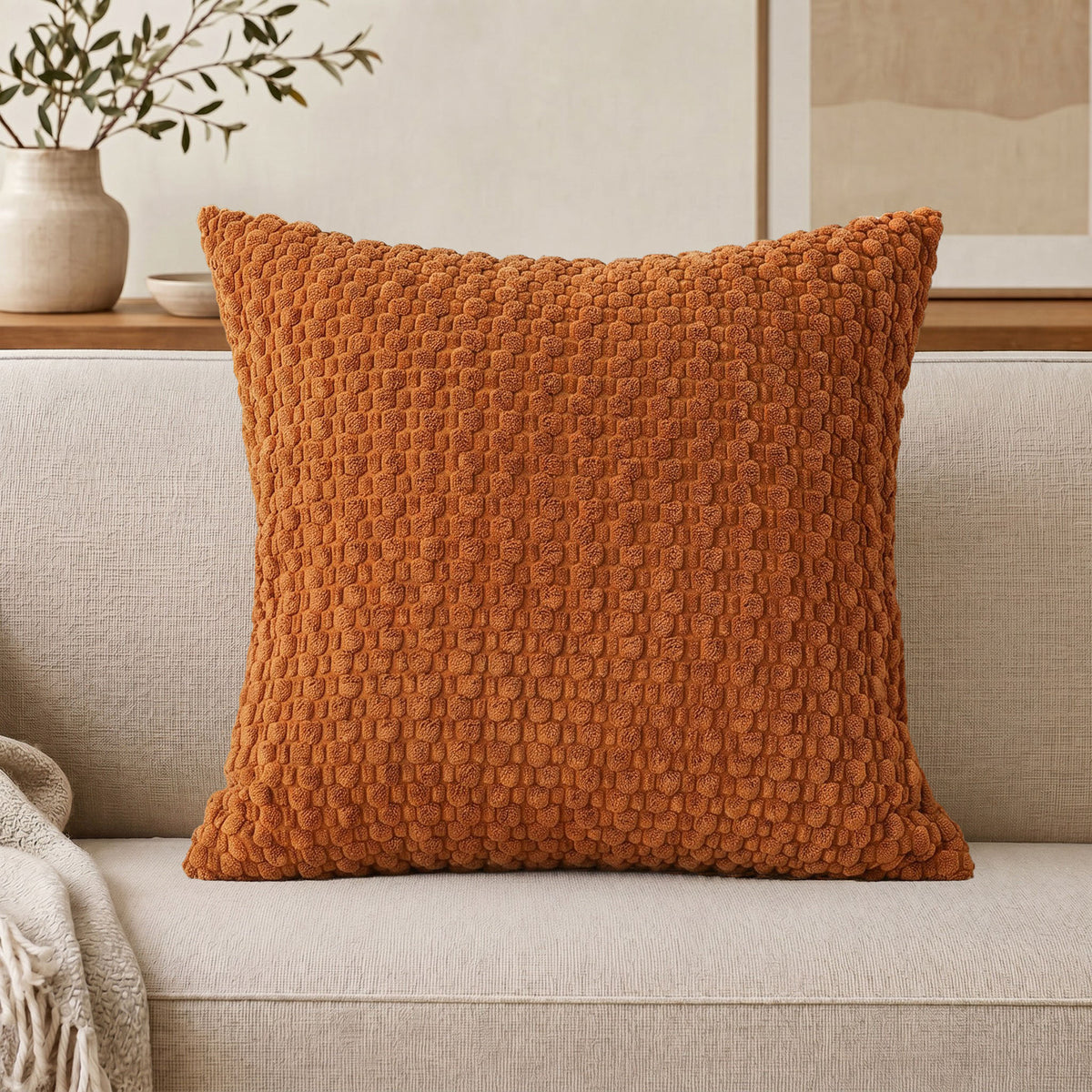 WAZZIO Textured Corduroy Throw Pillow – Soft Bubble Grid Cushion, Hidden Zipper & Plush Down-Alternative Comfortable Healthy Material for Adult & Baby