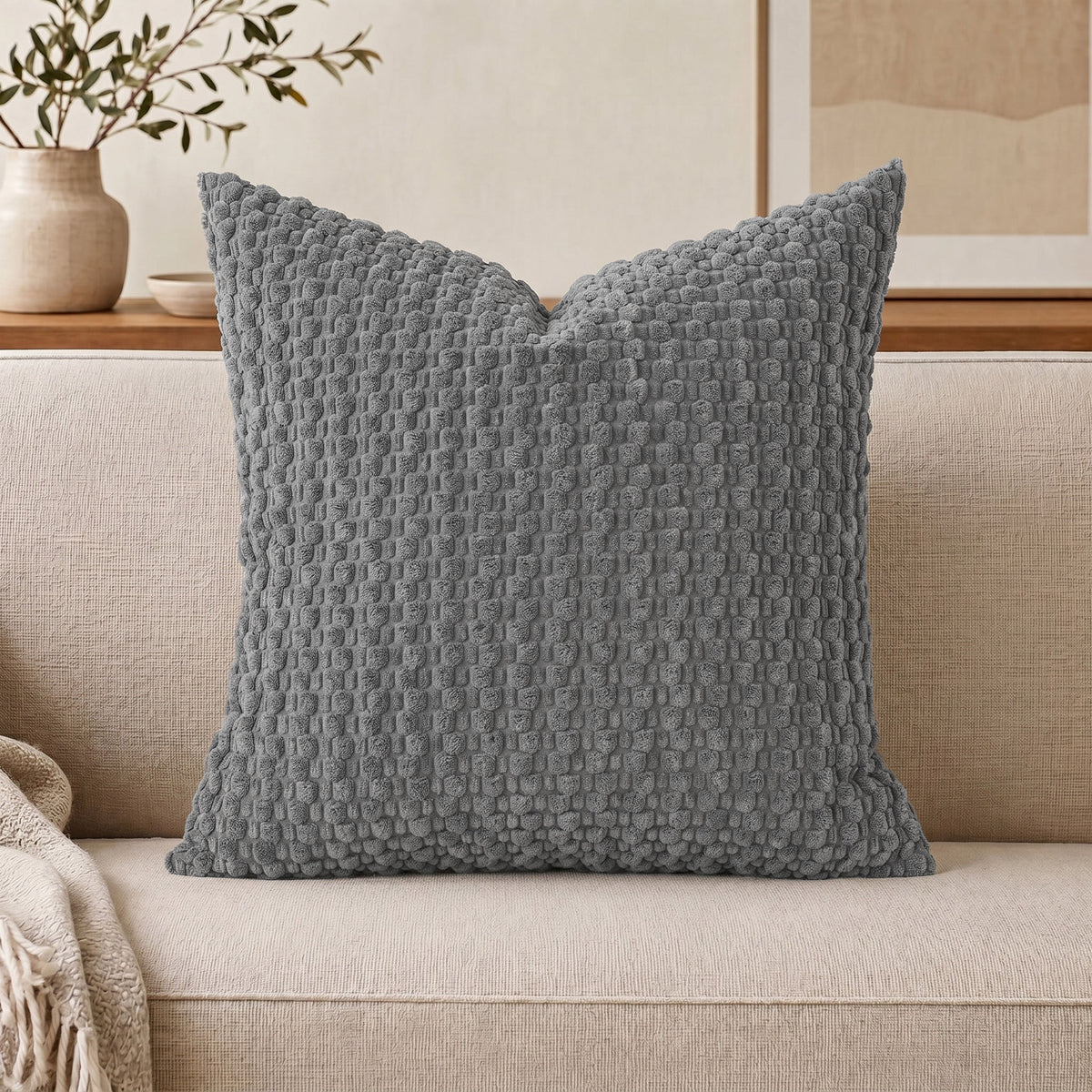 WAZZIO Textured Corduroy Throw Pillow – Soft Bubble Grid Cushion, Hidden Zipper & Plush Down-Alternative Comfortable Healthy Material for Adult & Baby