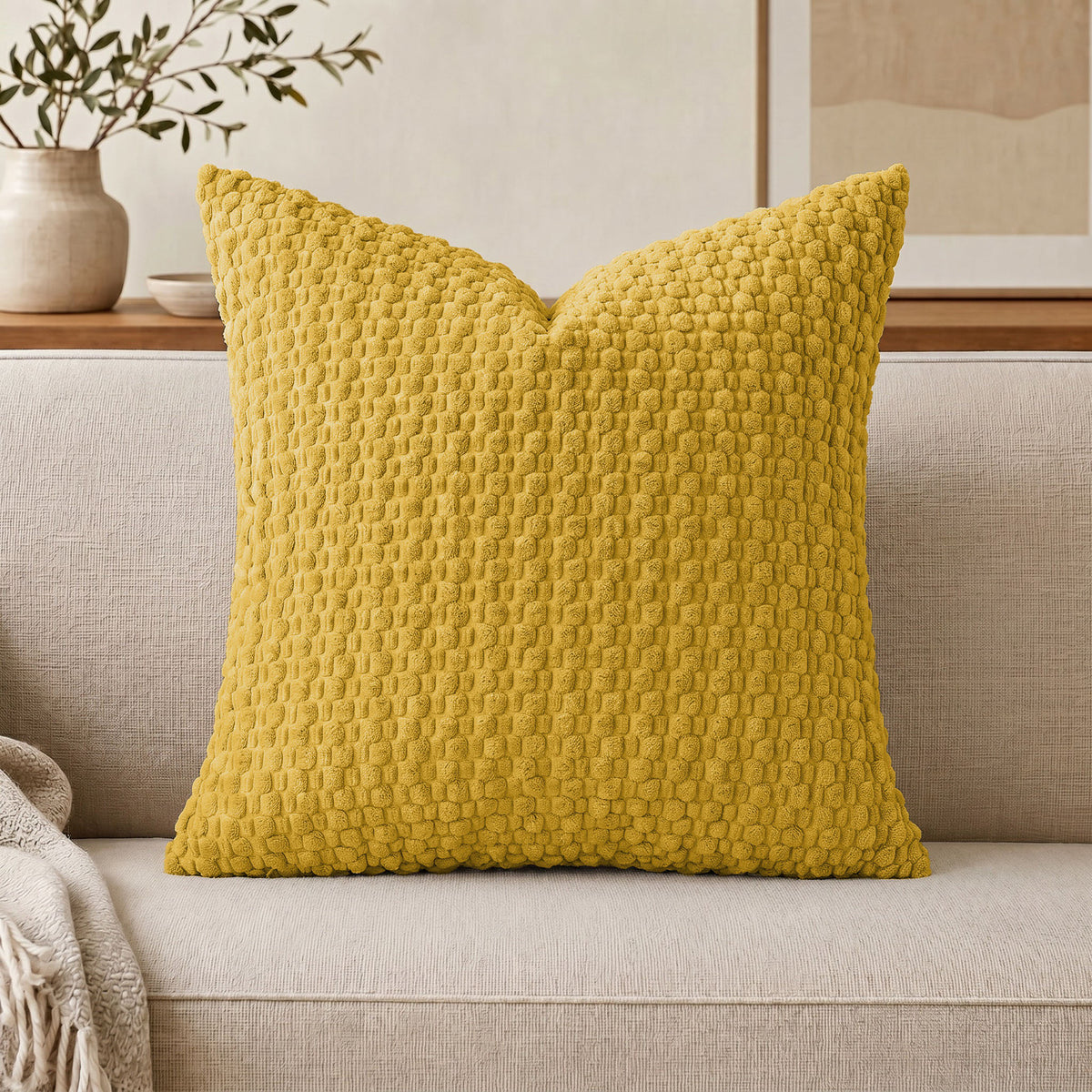 WAZZIO Textured Corduroy Throw Pillow – Soft Bubble Grid Cushion, Hidden Zipper & Plush Down-Alternative Comfortable Healthy Material for Adult & Baby
