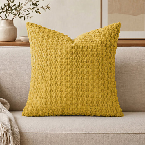 WAZZIO Textured Corduroy Throw Pillow – Soft Bubble Grid Cushion with Hidden Zipper & Down-Alternative Insert