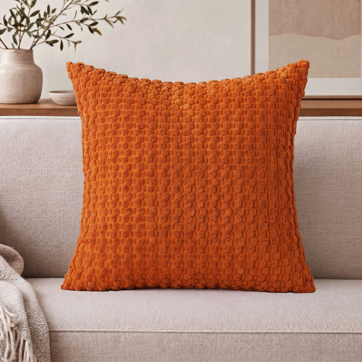 WAZZIO Textured Corduroy Throw Pillow – Soft Bubble Grid Cushion, Hidden Zipper & Plush Down-Alternative Comfortable Healthy Material for Adult & Baby