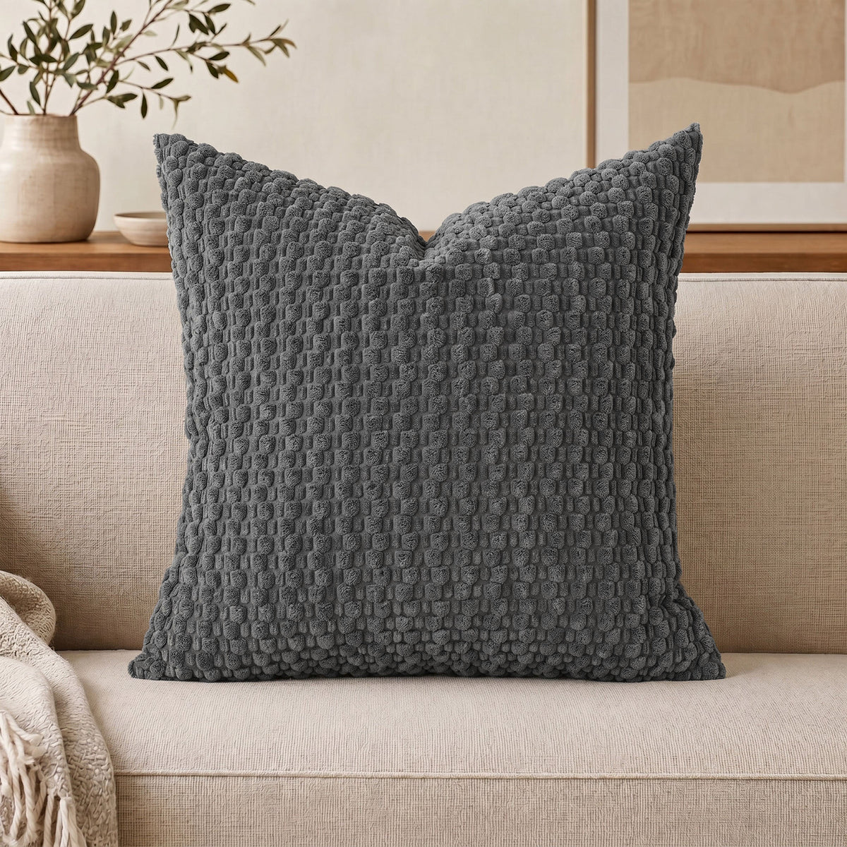 WAZZIO Textured Corduroy Throw Pillow – Soft Bubble Grid Cushion, Hidden Zipper & Plush Down-Alternative Comfortable Healthy Material for Adult & Baby