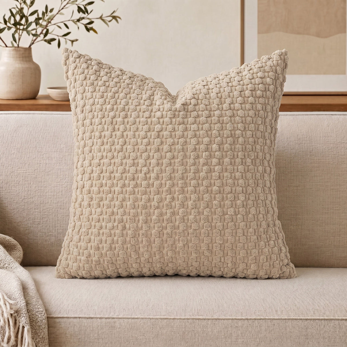 WAZZIO Textured Corduroy Throw Pillow – Soft Bubble Grid Cushion, Hidden Zipper & Plush Down-Alternative Comfortable Healthy Material for Adult & Baby