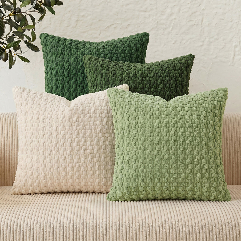 WAZZIO Textured Corduroy Throw Pillow – Soft Bubble Grid Cushion with Hidden Zipper & Down-Alternative Insert