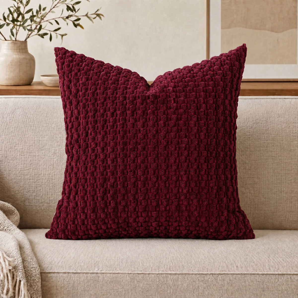 WAZZIO Textured Corduroy Throw Pillow – Soft Bubble Grid Cushion, Hidden Zipper & Plush Down-Alternative Comfortable Healthy Material for Adult & Baby