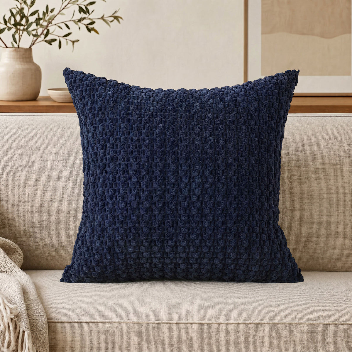 WAZZIO Textured Corduroy Throw Pillow – Soft Bubble Grid Cushion, Hidden Zipper & Plush Down-Alternative Comfortable Healthy Material for Adult & Baby