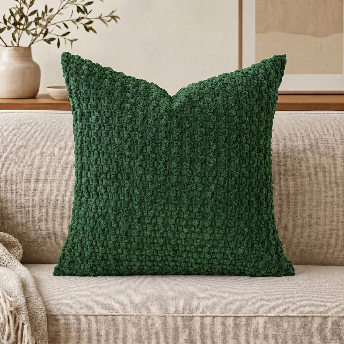 WAZZIO Textured Corduroy Throw Pillow – Soft Bubble Grid Cushion, Hidden Zipper & Plush Down-Alternative Comfortable Healthy Material for Adult & Baby