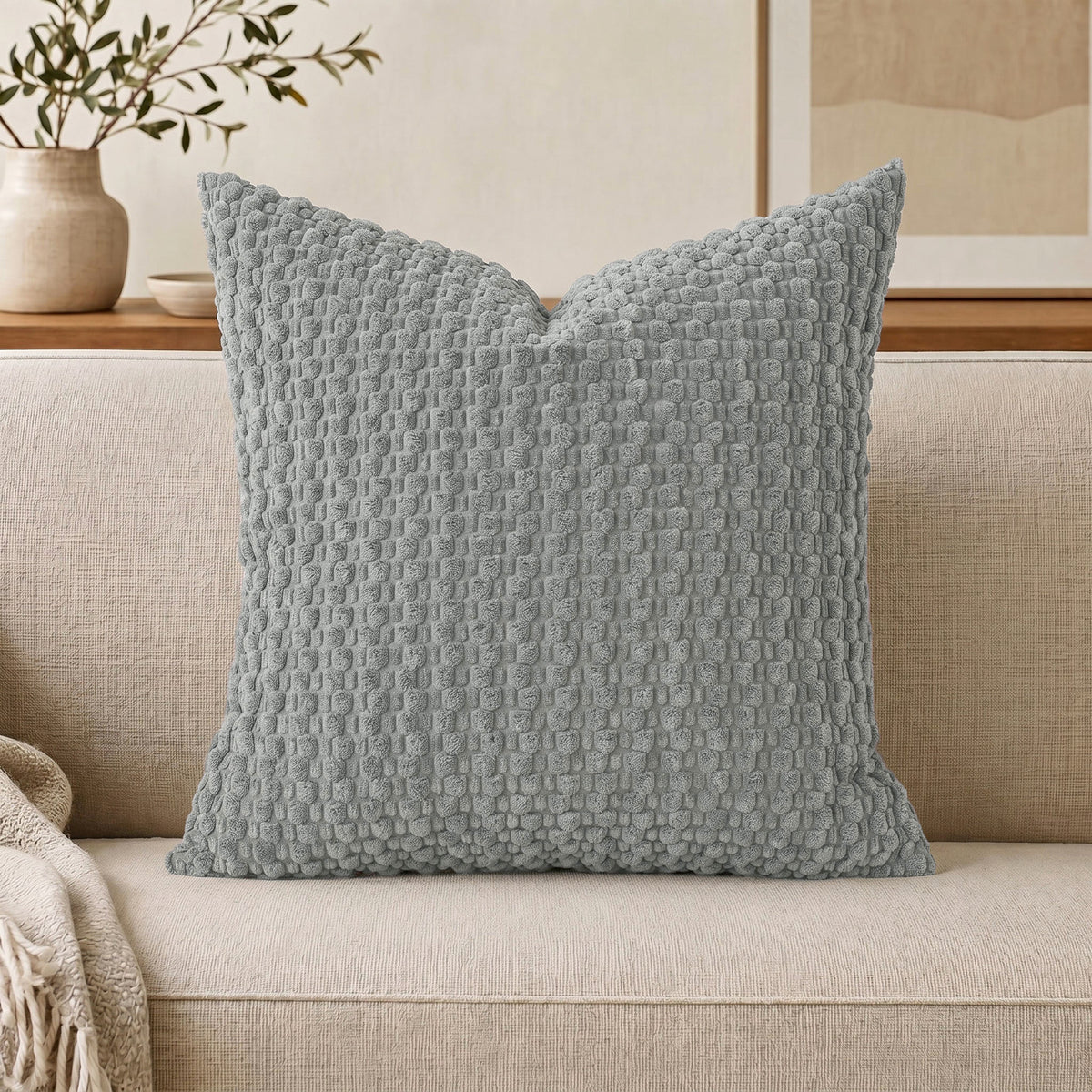 WAZZIO Textured Corduroy Throw Pillow – Soft Bubble Grid Cushion, Hidden Zipper & Plush Down-Alternative Comfortable Healthy Material for Adult & Baby