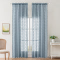 Dusty Blue Boho Lace Sheer Curtain Panel with Tassel Trim – Light-Filtering Window Drape for Living Room & Bedroom(2 Panels)
