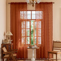 Burnt Orange Boho Lace Sheer Curtain Panel with Tassel Trim – Light-Filtering Window Drape for Living Room & Bedroom(2 Panels)